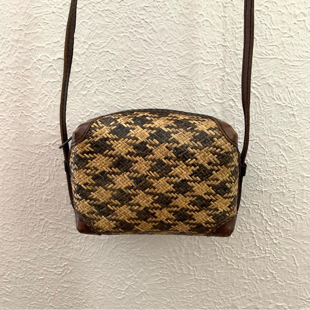 Vintage Brown and Tan Woven Crossbody Bag
